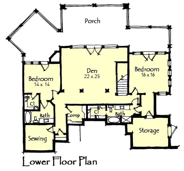 Craftsman Floor Plan - Lower Floor Plan #921-17