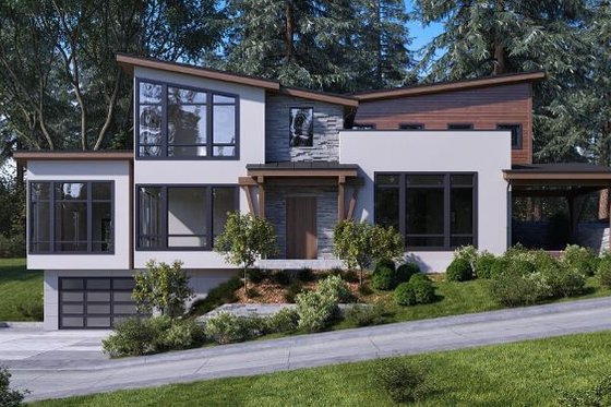Exterior - Front Elevation for Modern House Plan #1066-43 - 3 bed, 2 bath