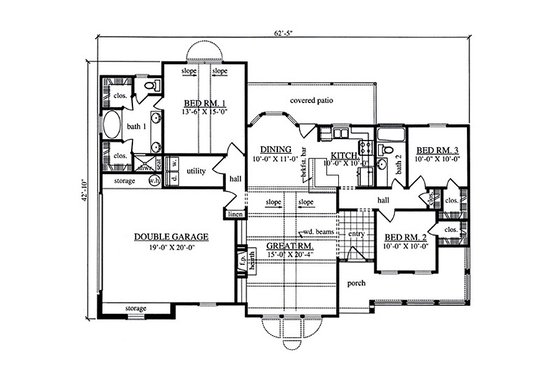 Floor Plan - Main Floor for Southern House Plan #42-407 - 3 bed, 2 bath