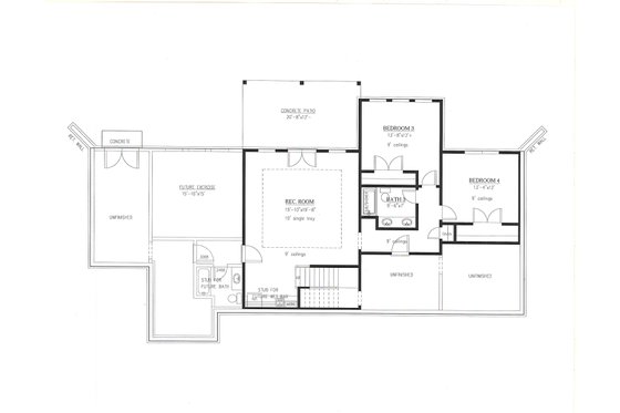 Floor Plan - Lower Floor for Modern House Plan #437-127 - 4 bed, 3 bath