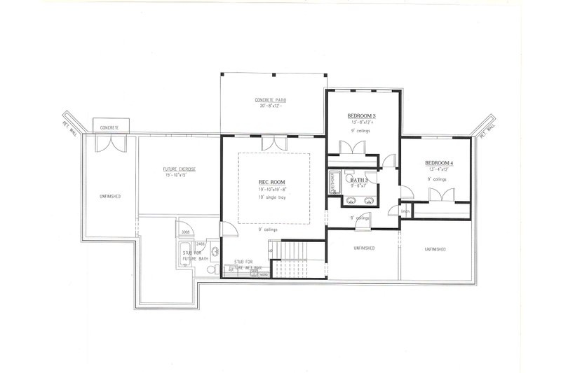 Home Plan - Floor Plan - Lower Floor for Modern House Plan #437-127 - 4 bed, 3 bath