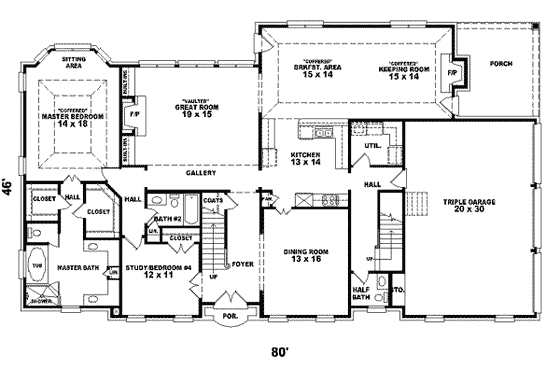 Floor Plan - Main Floor for Southern House Plan #81-605 - 3 bed, 3.5 bath