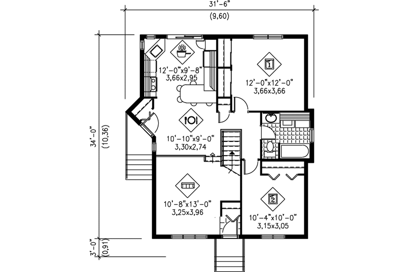 Dream House Plan - Floor Plan - Main Floor for Contemporary House Plan #25-197 - 2 bed, 1 bath