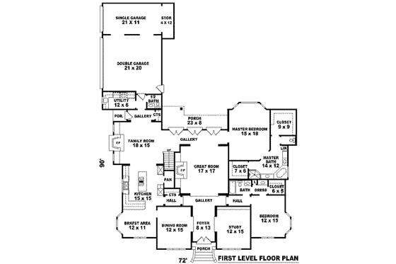 Floor Plan - Main Floor for Colonial House Plan #81-1630 - 5 bed, 4 bath
