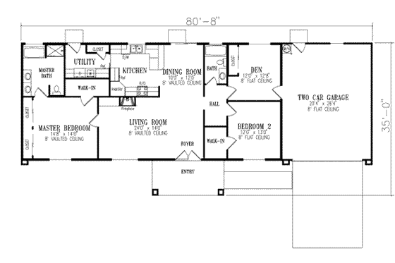 Floor Plan - Main Floor for Adobe / Southwestern House Plan #1-322 - 2 bed, 2 bath