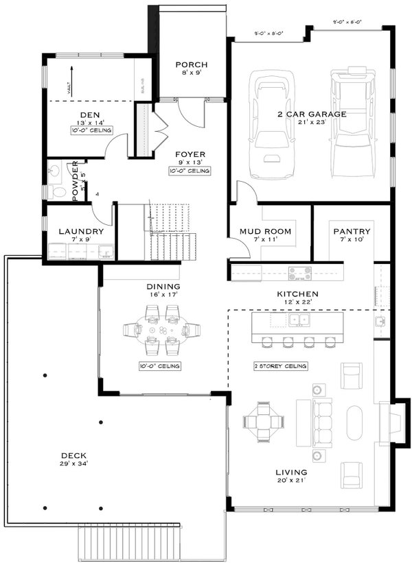 House Blueprint - Floor Plan - Main Floor for Contemporary House Plan #1101-63 - 3 bed, 3.5 bath