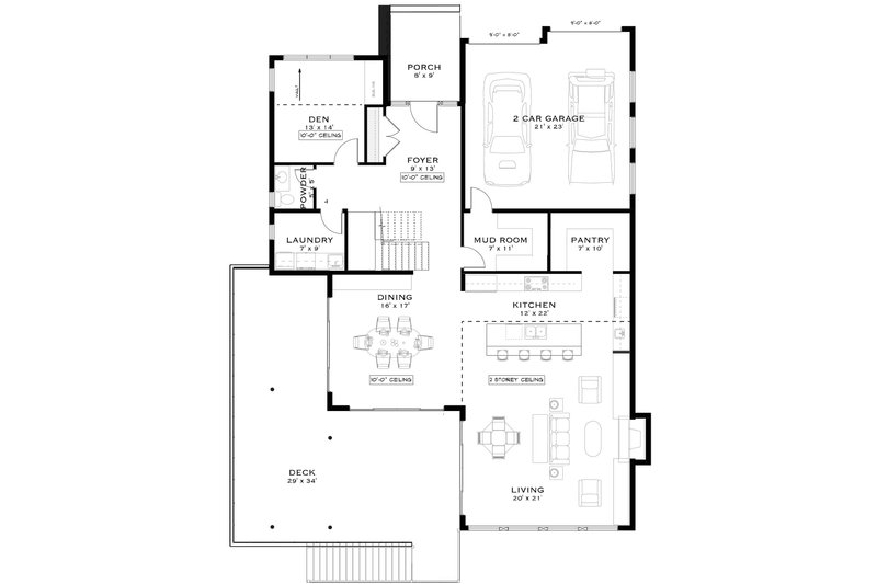 House Blueprint - Floor Plan - Main Floor for Contemporary House Plan #1101-63 - 3 bed, 3.5 bath