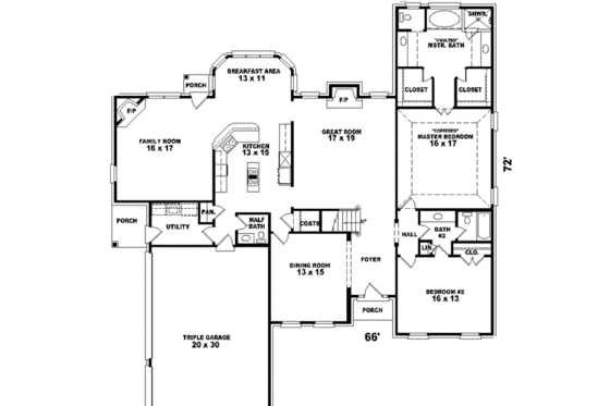 Floor Plan - Main Floor for European House Plan #81-608 - 4 bed, 3.5 bath