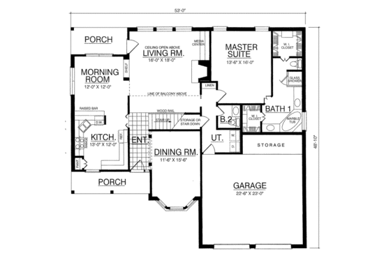 Floor Plan - Main Floor for European House Plan #40-327 - 4 bed, 3.5 bath