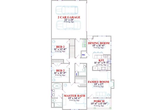 Floor Plan - Main Floor for Farmhouse House Plan #63-135 - 3 bed, 2 bath