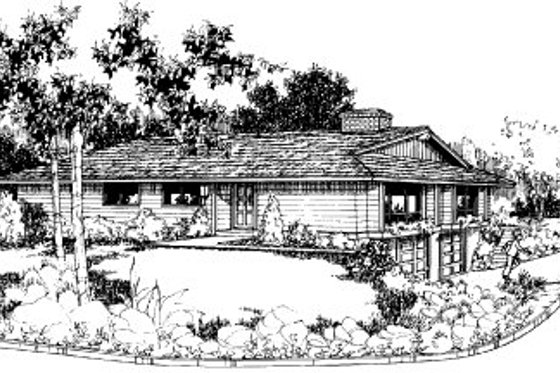 Exterior - Front Elevation for Ranch House Plan #303-232 - 2 bed, 1 bath