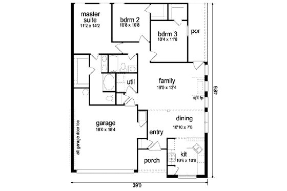 Floor Plan - Main Floor for Traditional House Plan #84-303 - 3 bed, 2 bath