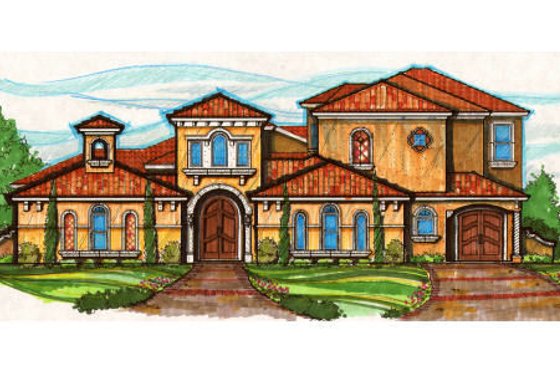 Exterior - Front Elevation for Mediterranean House Plan #135-169 - 4 bed, 4.5 bath