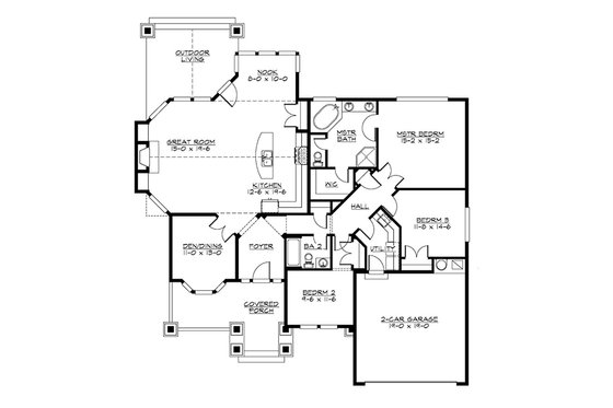 Floor Plan - Main Floor for Craftsman House Plan #132-199 - 3 bed, 2 bath