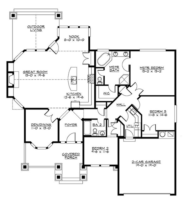 Craftsman Floor Plan - Main Floor Plan #132-199