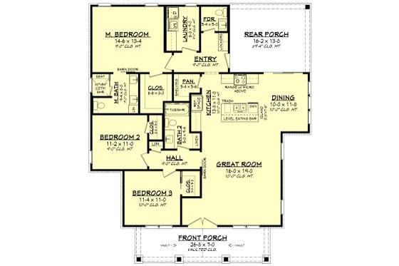 Floor Plan - Main Floor for Southern House Plan #430-325 - 3 bed, 2.5 bath