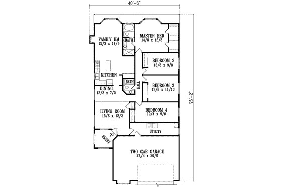 Floor Plan - Main Floor for Adobe / Southwestern House Plan #1-784 - 4 bed, 2 bath