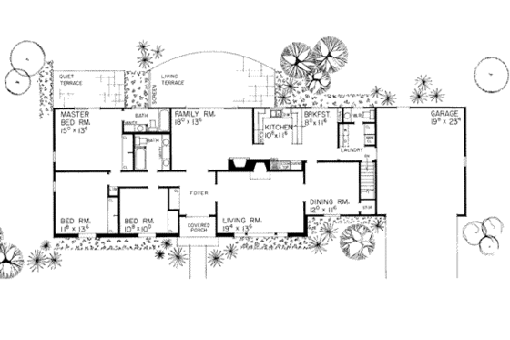 Floor Plan - Main Floor for Ranch House Plan #72-199 - 3 bed, 2.5 bath