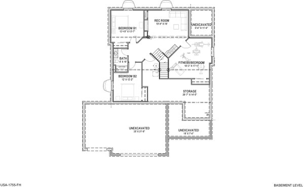 Traditional Floor Plan - Lower Floor Plan #1069-26