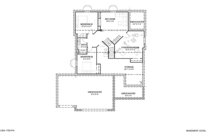House Plan Design - Floor Plan - Lower Floor for Traditional House Plan #1069-26 - 2 bed, 2 bath