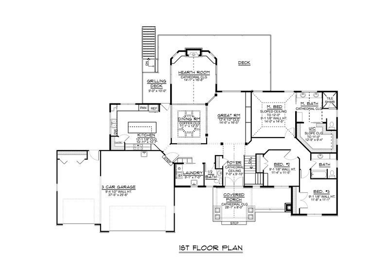 Architectural House Design - Floor Plan - Main Floor for Craftsman House Plan #1064-71 - 3 bed, 2.5 bath