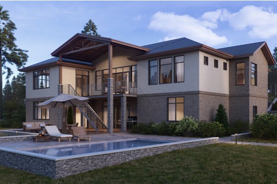 Exterior - Rear Elevation for Traditional House Plan #1066-23 - 2 bed, 2.5 bath