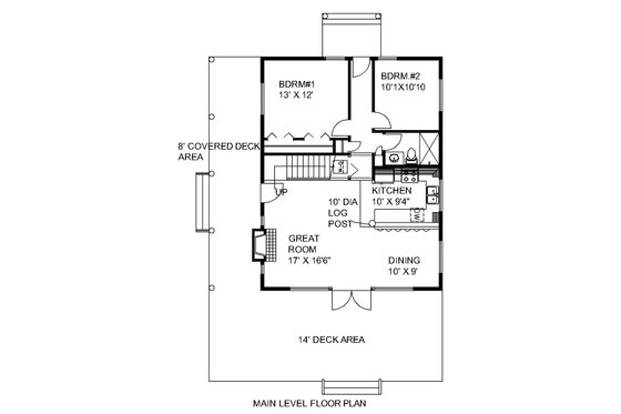 Floor Plan - Main Floor for Cabin House Plan #117-966 - 2 bed, 2 bath