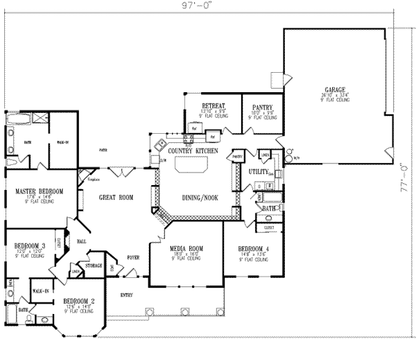 Country Floor Plan - Main Floor Plan #1-776