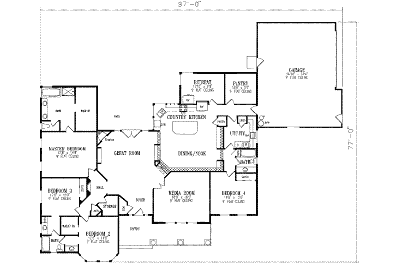 House Plan Design - Floor Plan - Main Floor for Country House Plan #1-776 - 4 bed, 3 bath