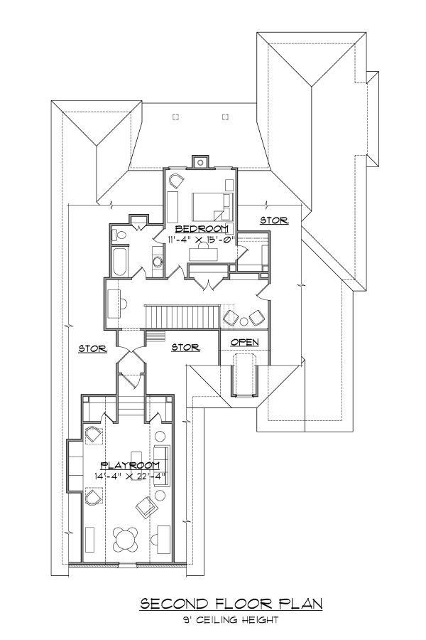 Traditional Floor Plan - Upper Floor Plan #1054-77