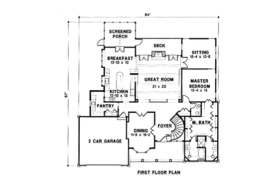Floor Plan - Main Floor for European House Plan #67-155 - 3 bed, 4 bath