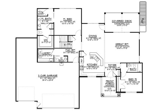 Floor Plan - Main Floor for Ranch House Plan #1064-87 - 2 bed, 2.5 bath