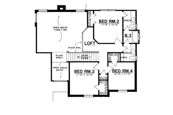 Floor Plan - Upper Floor for European House Plan #40-271 - 4 bed, 2.5 bath