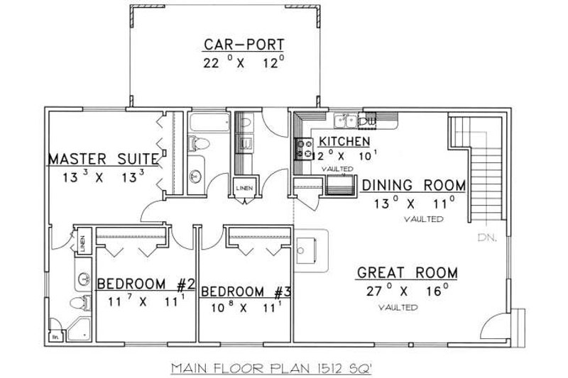 Dream House Plan - Floor Plan - Main Floor for Ranch House Plan #117-576 - 3 bed, 2 bath