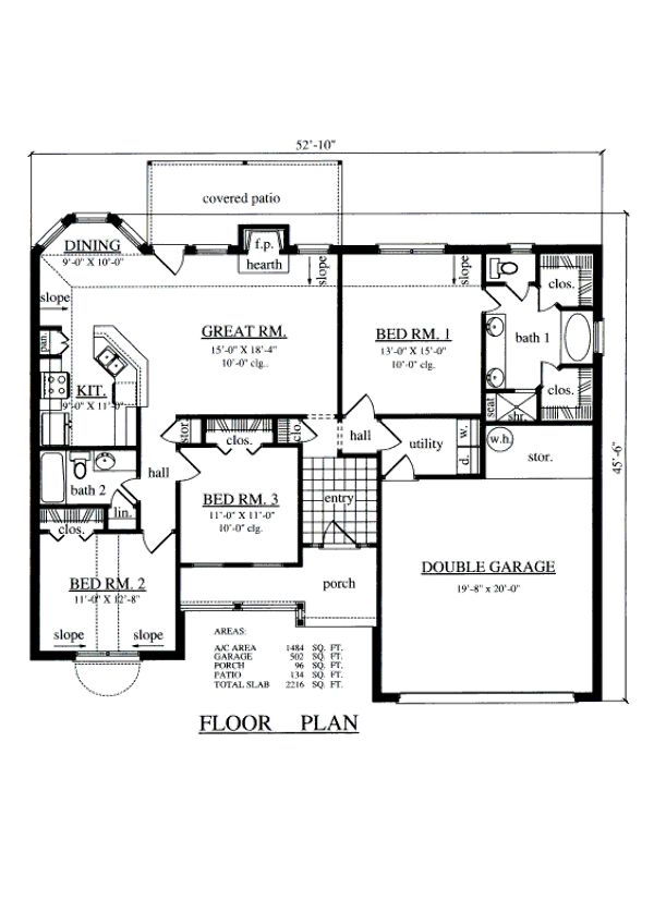 Floor Plan - Main Floor for Cottage House Plan #42-311 - 3 bed, 2 bath