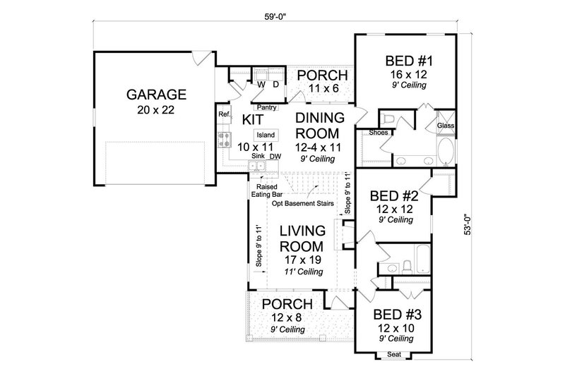 House Blueprint - Floor Plan - Main Floor House Plan #513-2069 - 3 bed, 2 bath