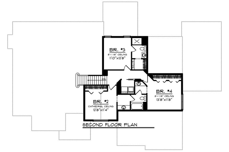 Home Plan - Floor Plan - Upper Floor for Craftsman House Plan #70-1252 - 4 bed, 3.5 bath