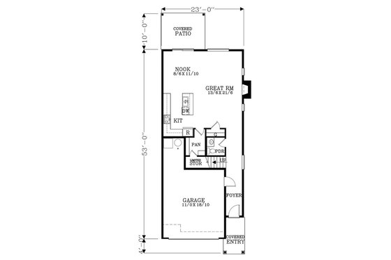Floor Plan - Main Floor for Craftsman House Plan #53-656 - 3 bed, 2.5 bath