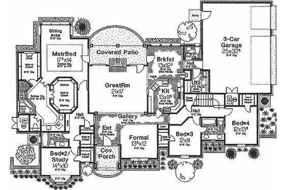 European style house plan, main level floor plan