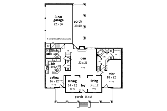Floor Plan - Main Floor for Southern House Plan #45-168 - 3 bed, 3.5 bath