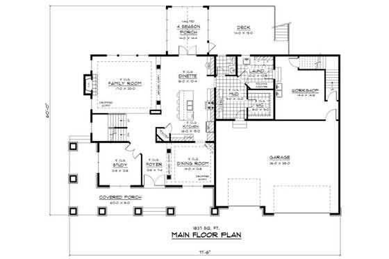 Floor Plan - Main Floor for Colonial House Plan #51-321 - 4 bed, 2.5 bath