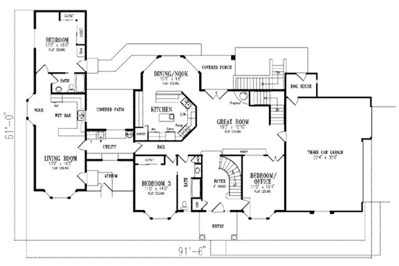 Architectural House Design - Floor Plan - Main Floor for Adobe / Southwestern House Plan #1-836 - 5 bed, 4 bath