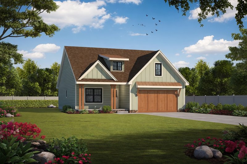 Architectural House Design - Exterior - Front Elevation 2 for Farmhouse House Plan #20-2617 - 2 bed, 2.5 bath