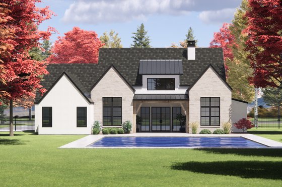 Exterior - Rear Elevation for European House Plan #1096-89 - 4 bed, 3 bath