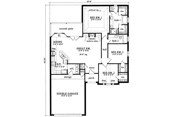 Floor Plan - Main Floor for Traditional House Plan #42-232 - 3 bed, 2 bath