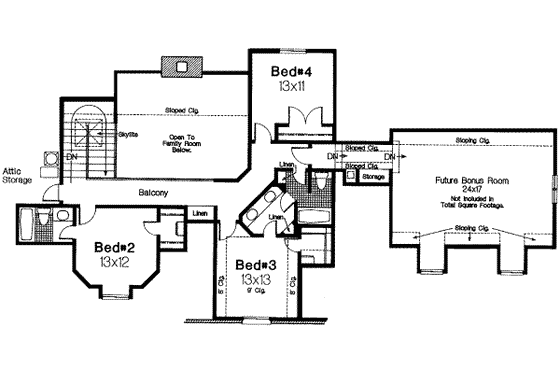 Floor Plan - Upper Floor for European House Plan #310-189 - 4 bed, 3.5 bath