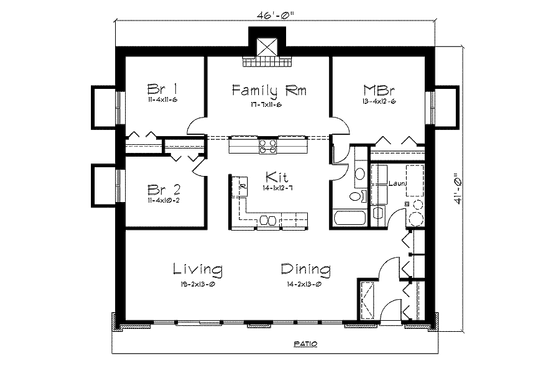 Floor Plan - Main Floor for Mediterranean House Plan #57-260 - 3 bed, 1 bath
