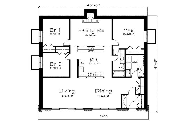 Architectural House Design - Floor Plan - Main Floor for Mediterranean House Plan #57-260 - 3 bed, 1 bath