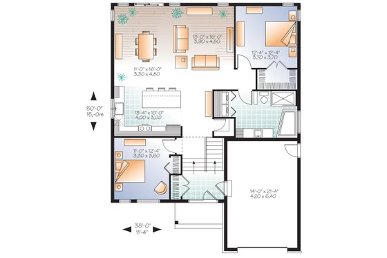 Floor Plan - Main Floor for Craftsman House Plan #23-2305 - 2 bed, 1 bath