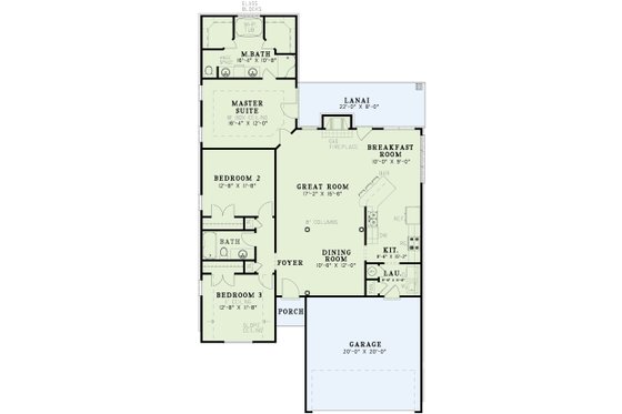 Floor Plan - Main Floor for Traditional House Plan #17-102 - 3 bed, 2 bath